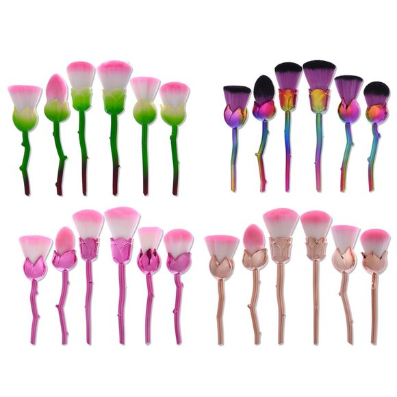 6-Piece Set: Floral  Makeup Brush Set Premium Synthetic Brushes - Rose Gold - Picture 3 of 3